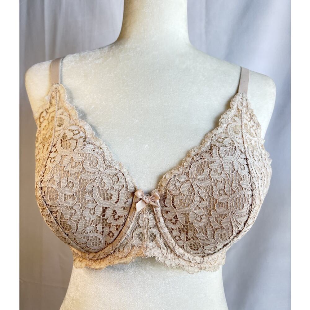 34DDD Victorias Secret Laced Demi Lined Padded Bra Underwired Nude